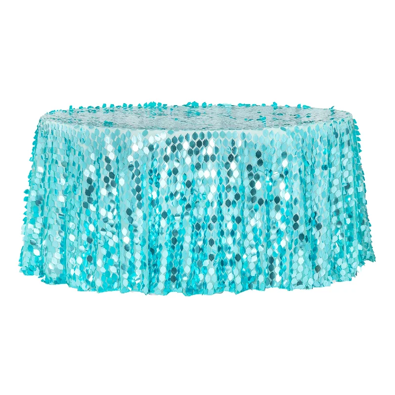 Leaf Payette Sequin Round 120" Tablecloth - Turquoise