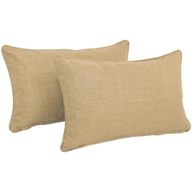 20-inch by 12-inch Double-corded Solid Outdoor Spun Polyester Back Support Pillows with Inserts (Set of 2), Sandstone