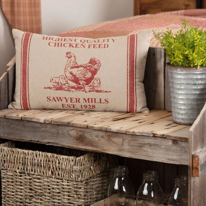 Sawyer Mill Red Hen and Chicks Pillow 14"x22" Country Red, Khaki VHC Brands