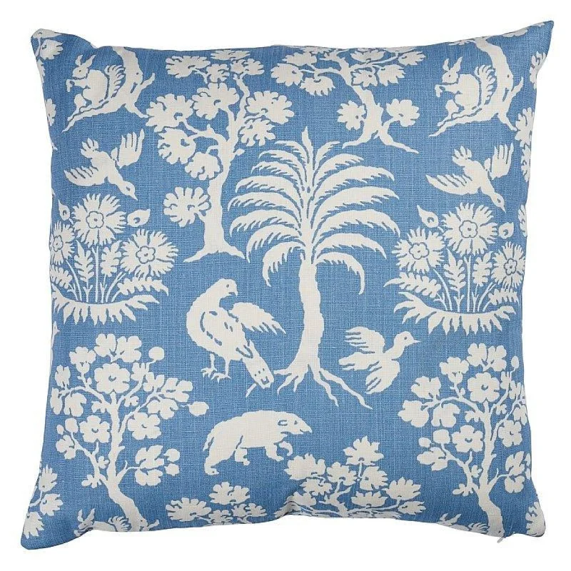 Blue & White Woodland Silhouette 20" Linen Throw Pillow