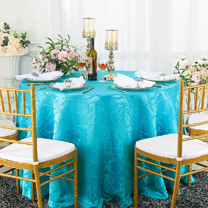 132" Seamless Round Versailles Chopin Damask Jacquard Polyester (220 GSM) Tablecloth- Turquoise (1pc)