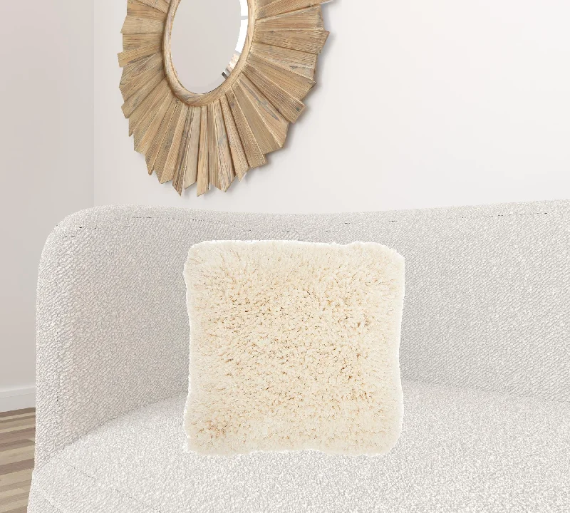 Fluffy Cream Shag Accent Throw Pillow