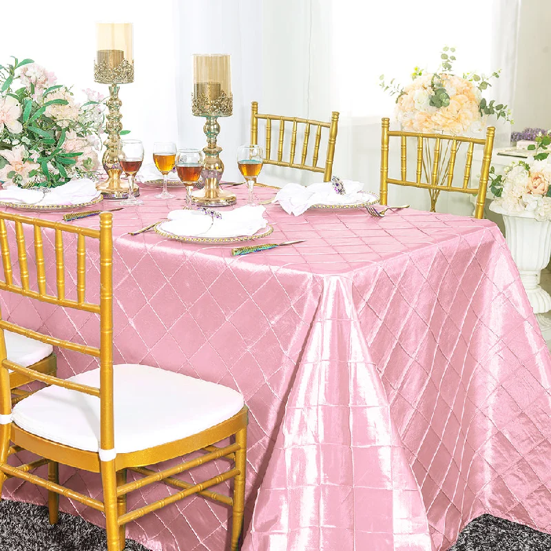 90"x132" Seamless Rectangular Pintuck Taffeta Tablecloth - Pink (1pc)