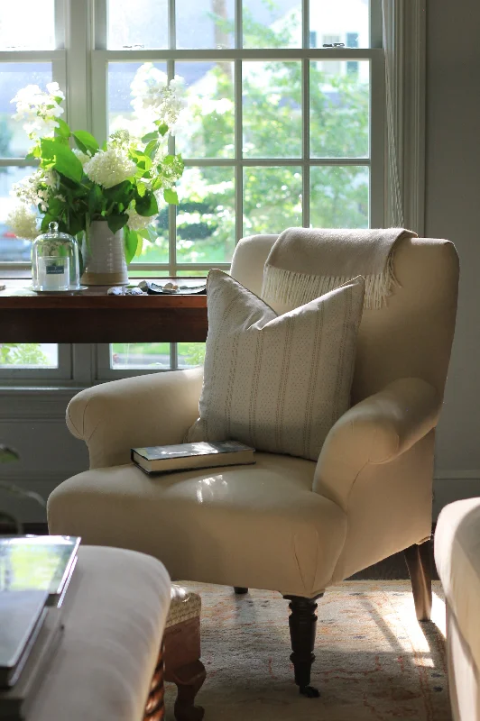 Dot & Leaf Ticking Pillow Covers in Cream