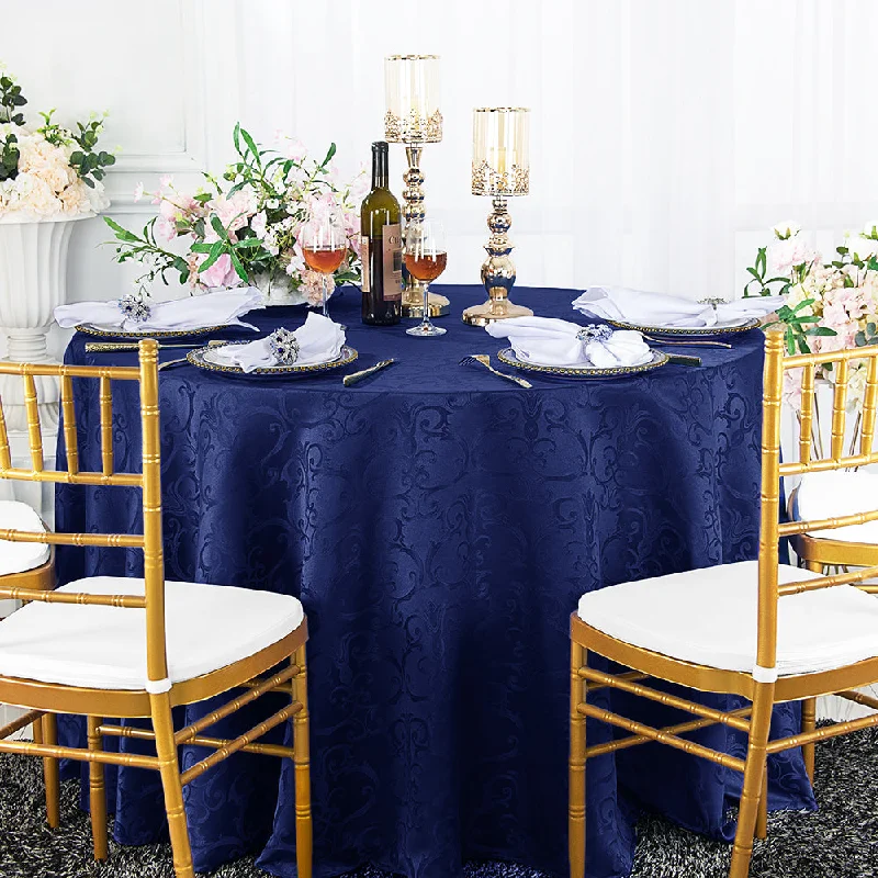 108" Seamless Round Versailles Chopin Damask Jacquard Polyester (220 GSM) Tablecloth - Navy Blue (1pc)