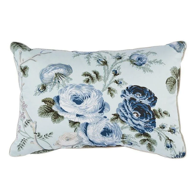 Celadon Salisbury Rose Chintz Cotton Lumbar Throw Pillow