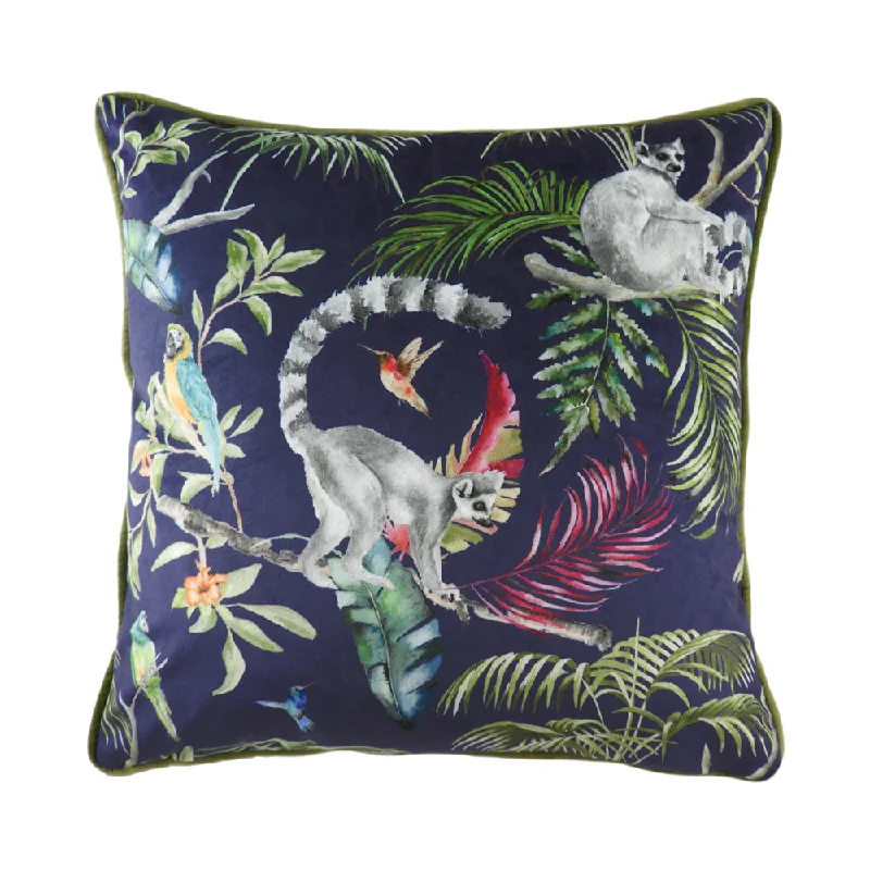 Jungle Lemur Cushion Blue