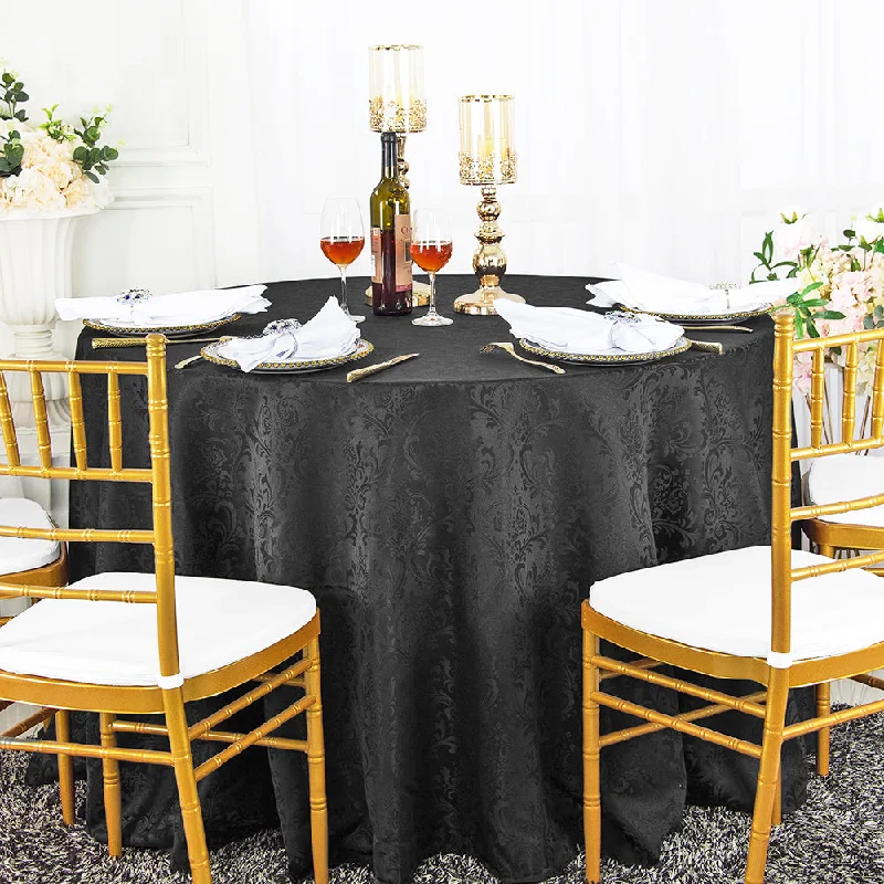 132" Seamless Round Floral Damask Jacquard Polyester (220 GSM) Tablecloth - Black (1pc)