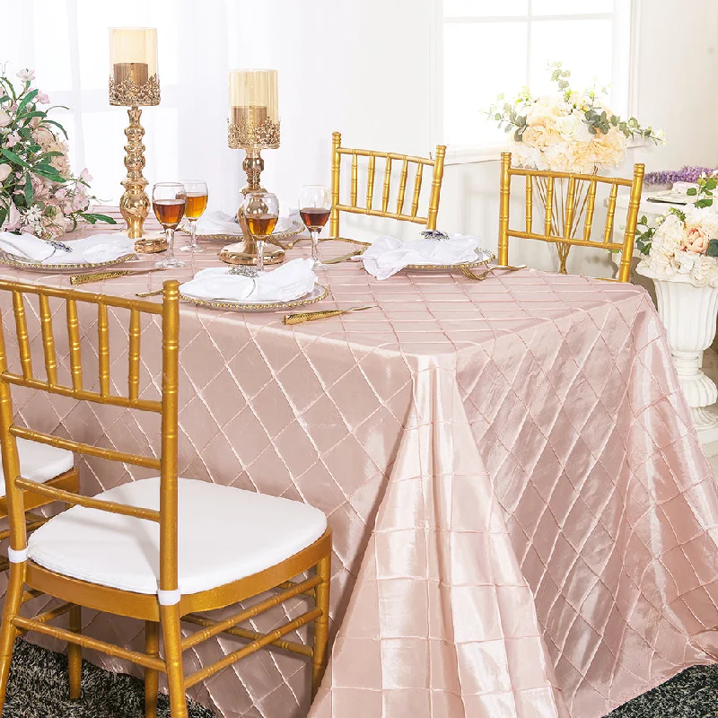 90"x132" Seamless Rectangular Pintuck Taffeta Tablecloth - Blush Pink/Rose Gold (1pc)