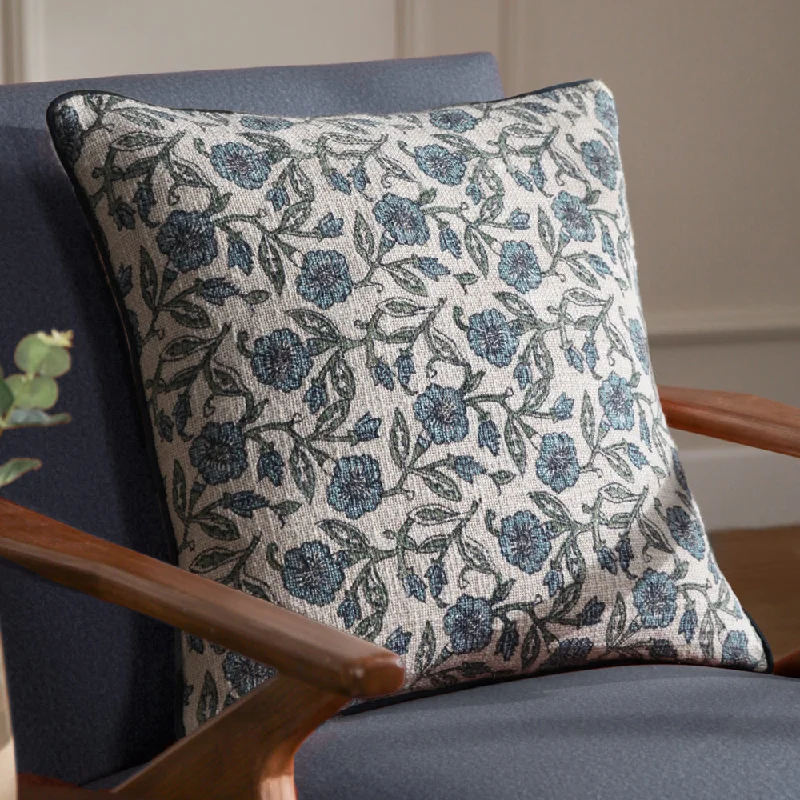 Delphine Floral Piped Cushion Delph Blue