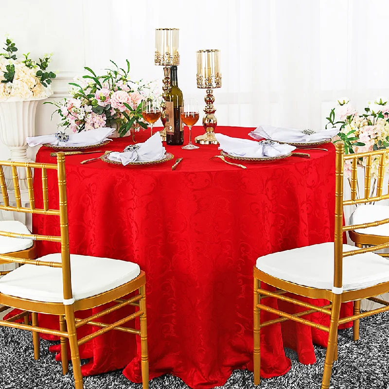 132" Seamless Round Versailles Chopin Damask Jacquard Polyester (220 GSM) Tablecloth - Red (1pc)