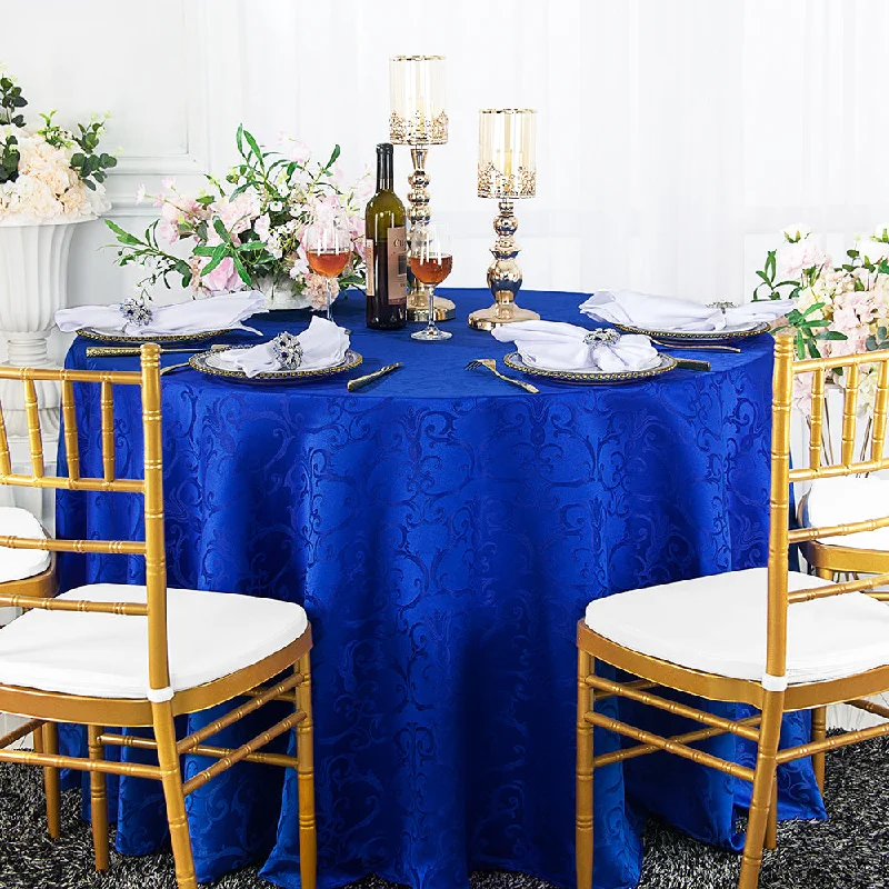 132" Seamless Round Versailles Chopin Damask Jacquard Polyester (220 GSM) Tablecloth- Royal Blue (1pc)