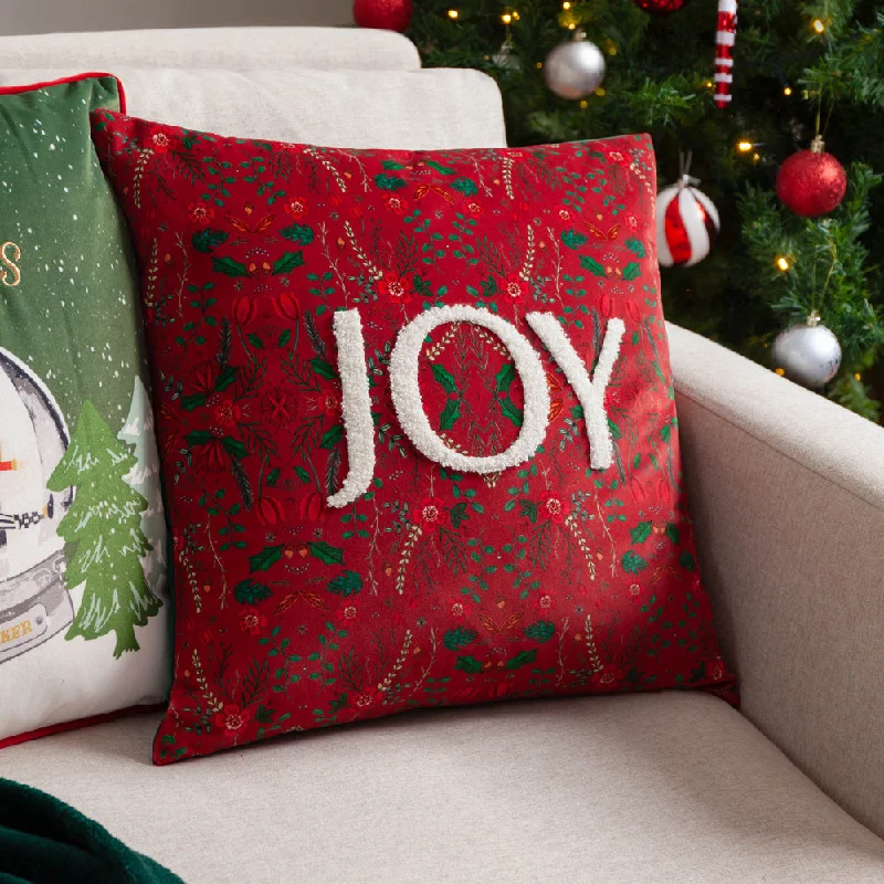 Ditsy Joy Tufted Velvet Cushion Red