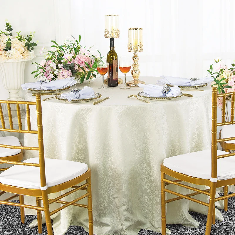 120" Seamless Round Floral Damask Jacquard Polyester (220 GSM) Tablecloth- Ivory (1pc)