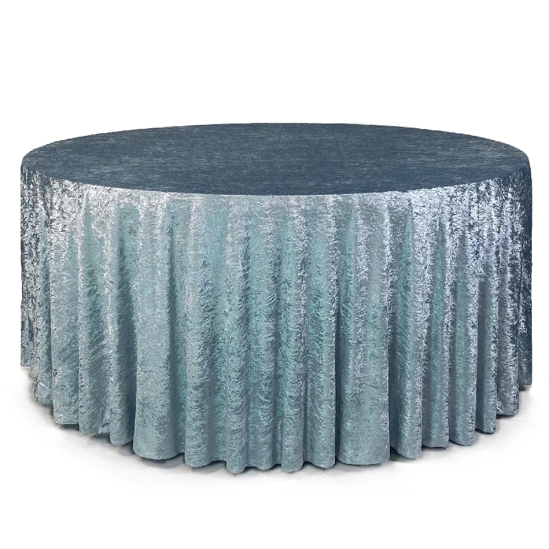 132 Inch Round Crushed Velvet Tablecloth Dusty Blue