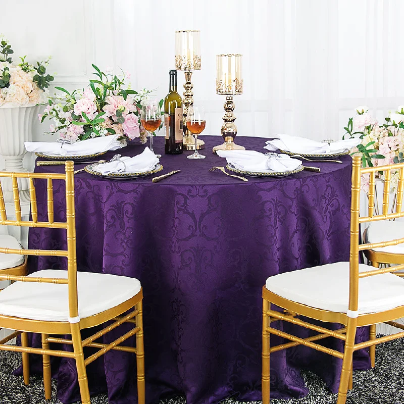 132" Seamless Round Versailles Chopin Damask Jacquard Polyester (220 GSM) Tablecloth- Eggplant (1pc)