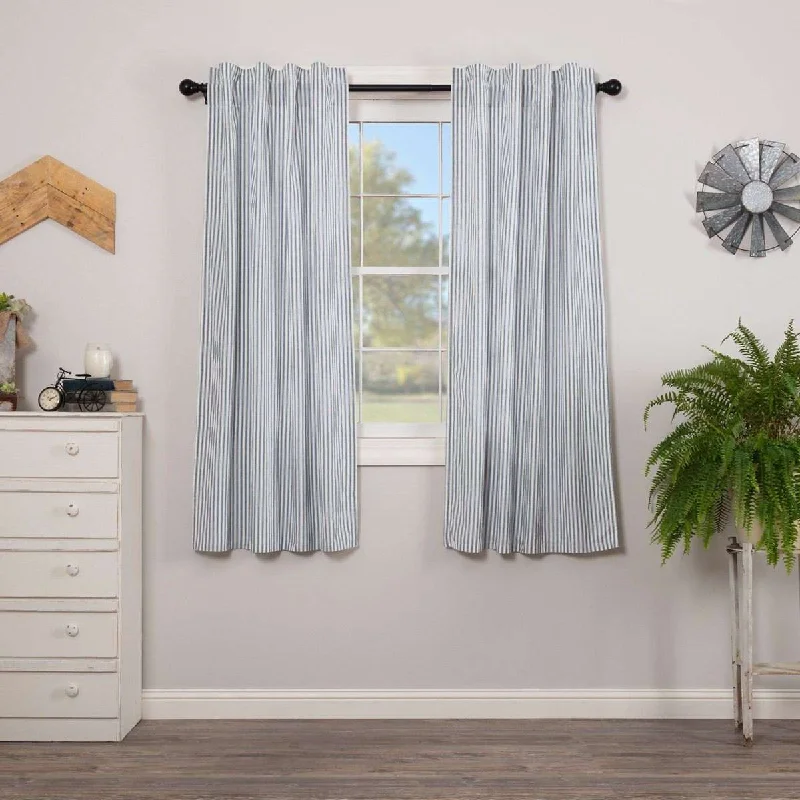 Sawyer Mill Blue Ticking Stripe Short Panel Curtain Set of 2 63"x36"