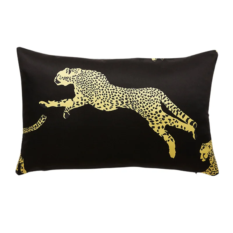 Leaping Cheetah Lumbar Pillow in Black Magic