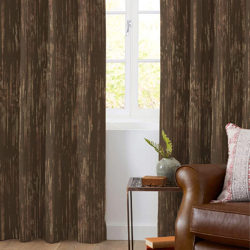 Umber Brown Textured Golden Foil Premium Curtain Fabric (Width 54 Inches)