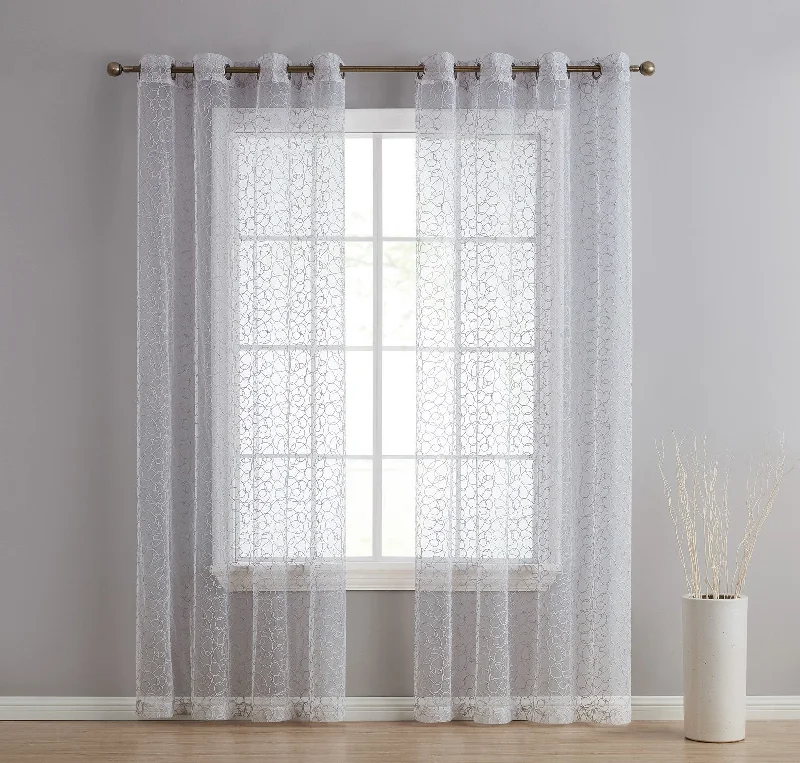 Audrey Embroidered Grommet Sheer Curtain Panels