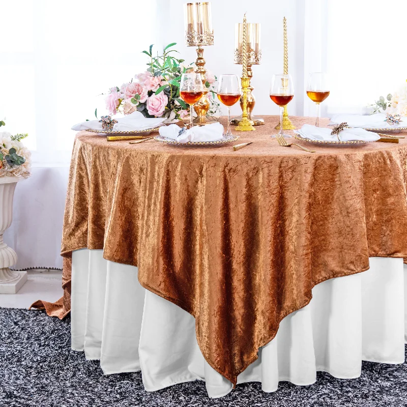 85"x85" Seamless Square Ice Crushed Velvet (200 GSM) Tablecloth/Table Overlay - Copper (1pc)