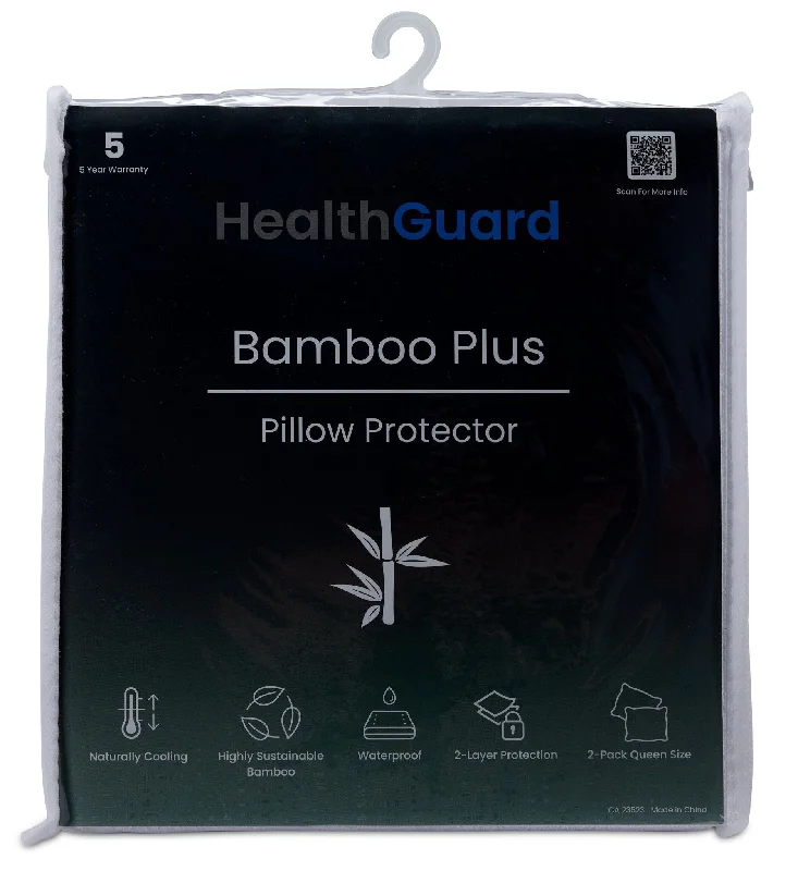 HealthGuard Bamboo Plus Waterproof Queen Pillow Protector - 2PK