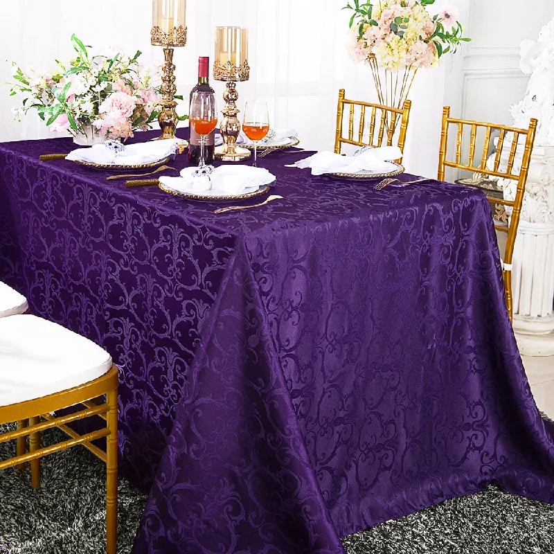 72"x120" Seamless Rectangular Versailles Chopin Damask Jacquard Polyester (220 GSM) Tablecloth - Eggplant (1pc)