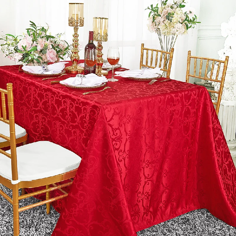 90"x132" Seamless Rectangular Versailles Chopin Damask Jacquard Polyester (220 GSM) Tablecloth - Apple Red (1pc)