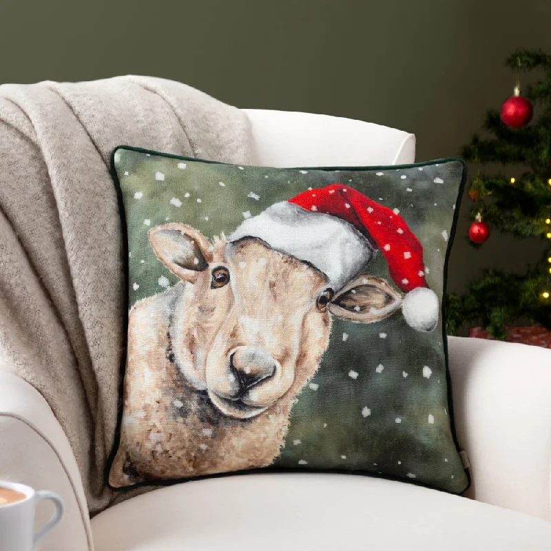 Christmas Sheep Cushion Forest Green