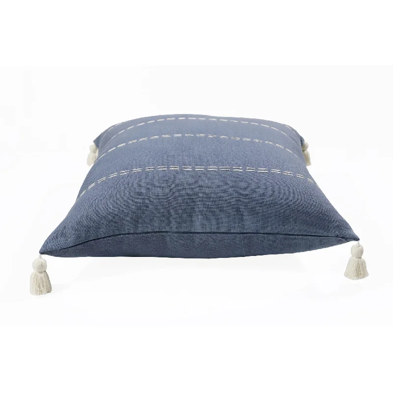 20" X 20" Navy Linen Striped Zippered Pillow