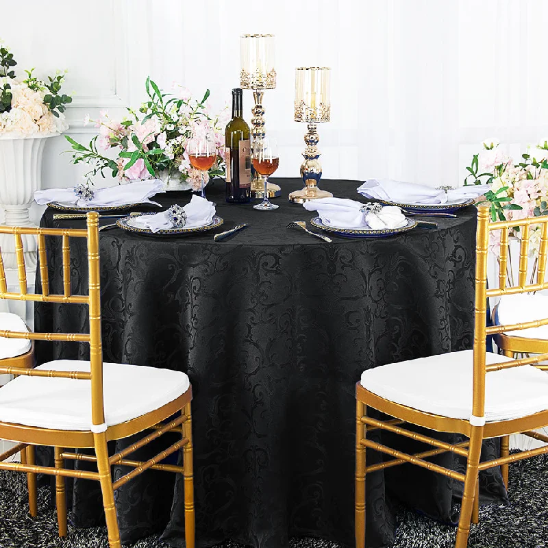 90" Seamless Round Versailles Chopin Damask Jacquard Polyester (220 GSM) Tablecloth - Black (1pc)