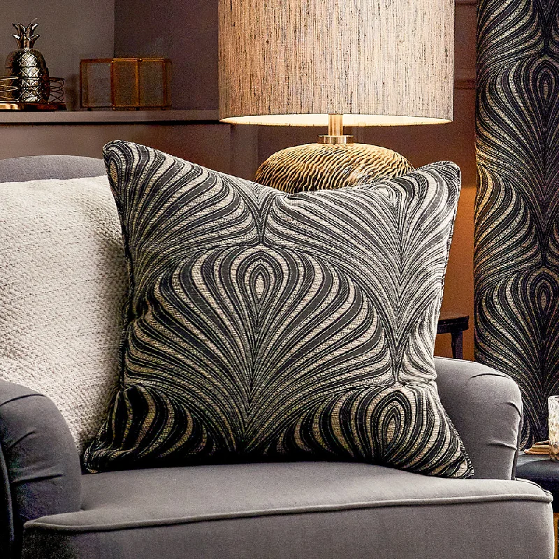 Gatsby Jacquard Piped Cushion Black