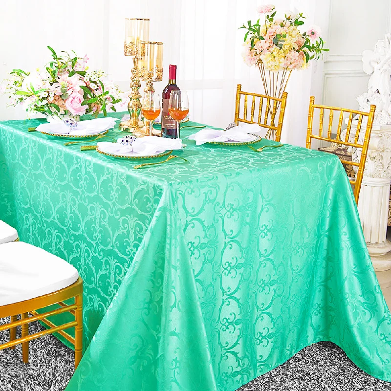 72"x120" Seamless Rectangular Versailles Chopin Damask Jacquard Polyester (220 GSM)  Tablecloth - Tiff Blue/Aqua Blue (1pc)