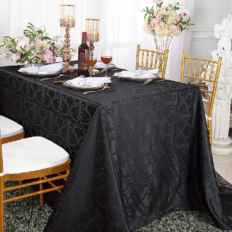 90"x132" Seamless Rectangular Versailles Chopin Damask Jacquard Polyester (220 GSM) Tablecloth - Black (1pc)