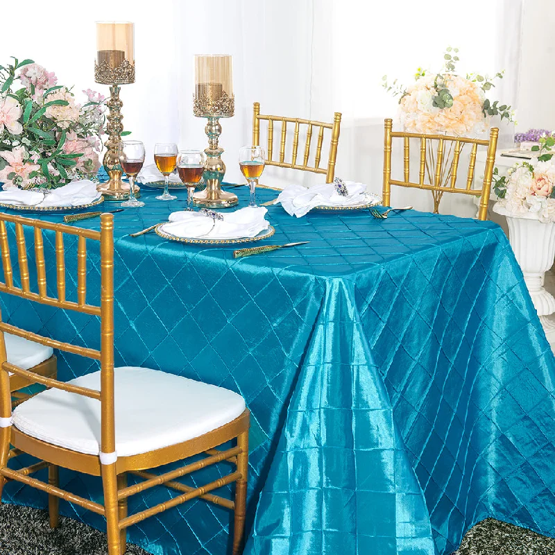 90"x132" Seamless Rectangular Pintuck Taffeta Tablecloth - Turquoise (1pc)