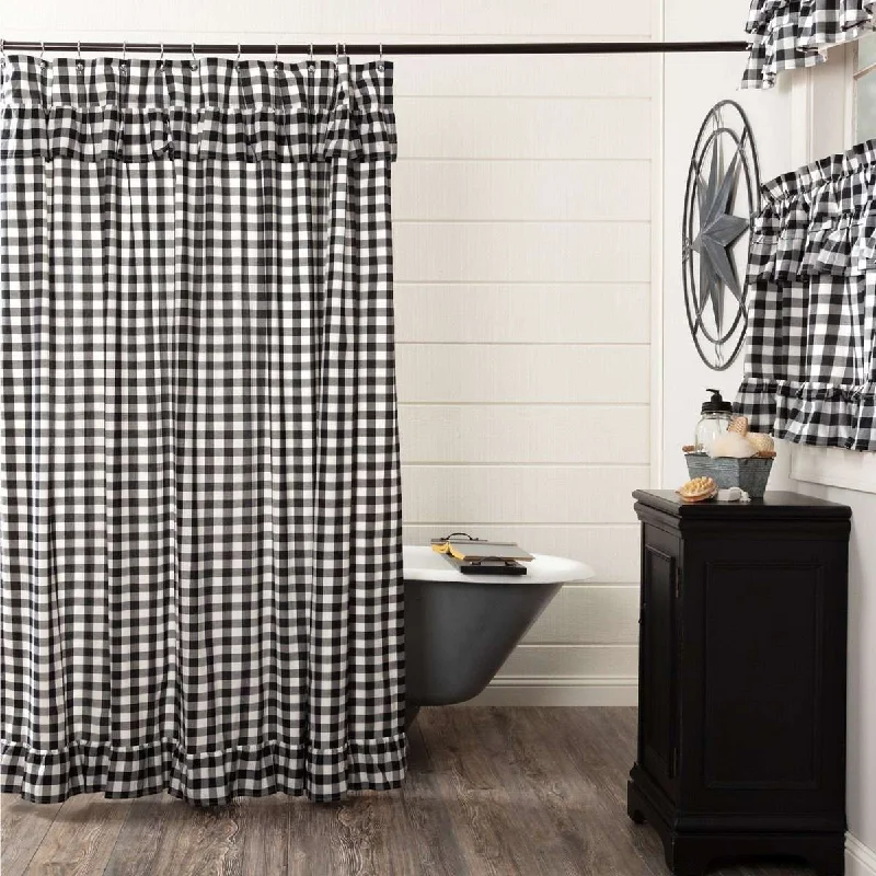 Annie Buffalo Black/Red Check Ruffled Shower Curtain 72"x72"