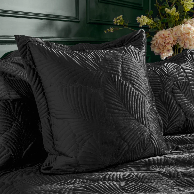 Palmeria Quilted Velvet Cushion Black