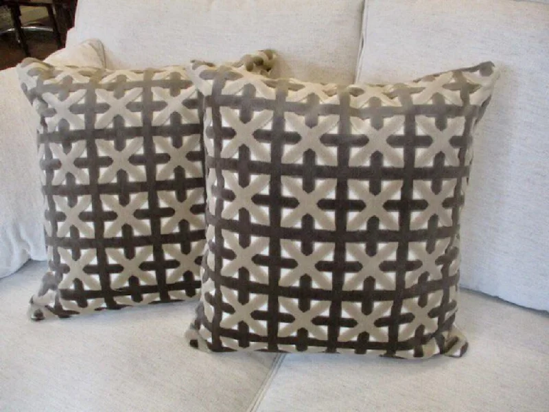 Pair Of Custom Pillows In DeLeo Rubin Cut Velvet Fabric 20"x 20"