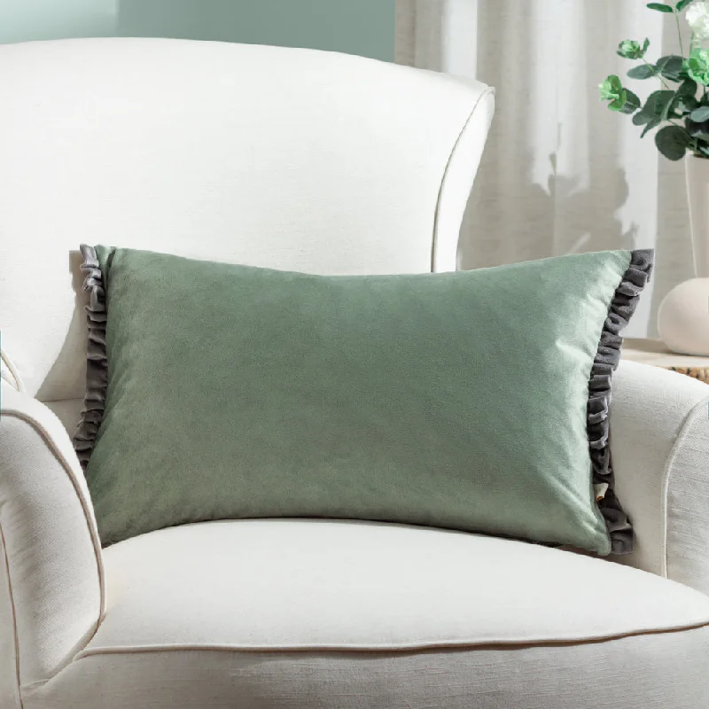 Tilly Velvet Reversible Cushion Sage/Grey