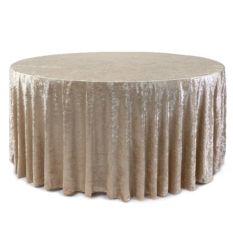 132 Inch Round Crushed Velvet Tablecloth Champagne