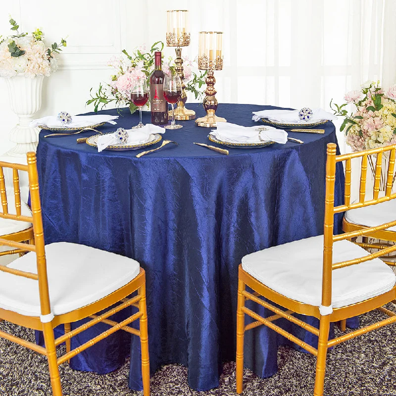 120" Seamless Round Crushed Taffeta Tablecloth - Navy Blue (1pc)