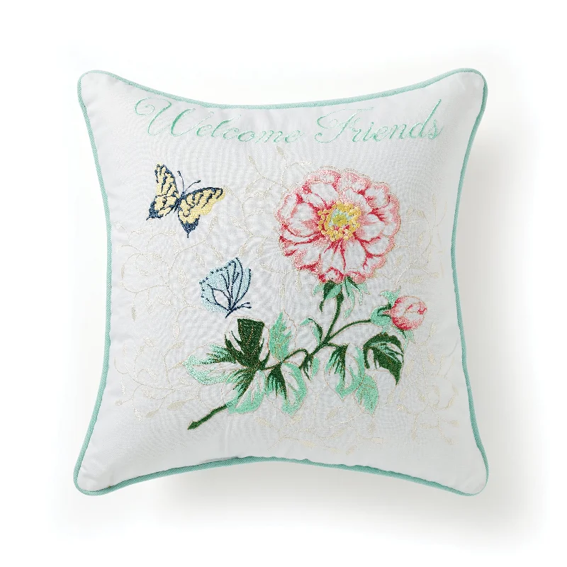 Butterfly Meadow Welcome Friends Pillow 18x18