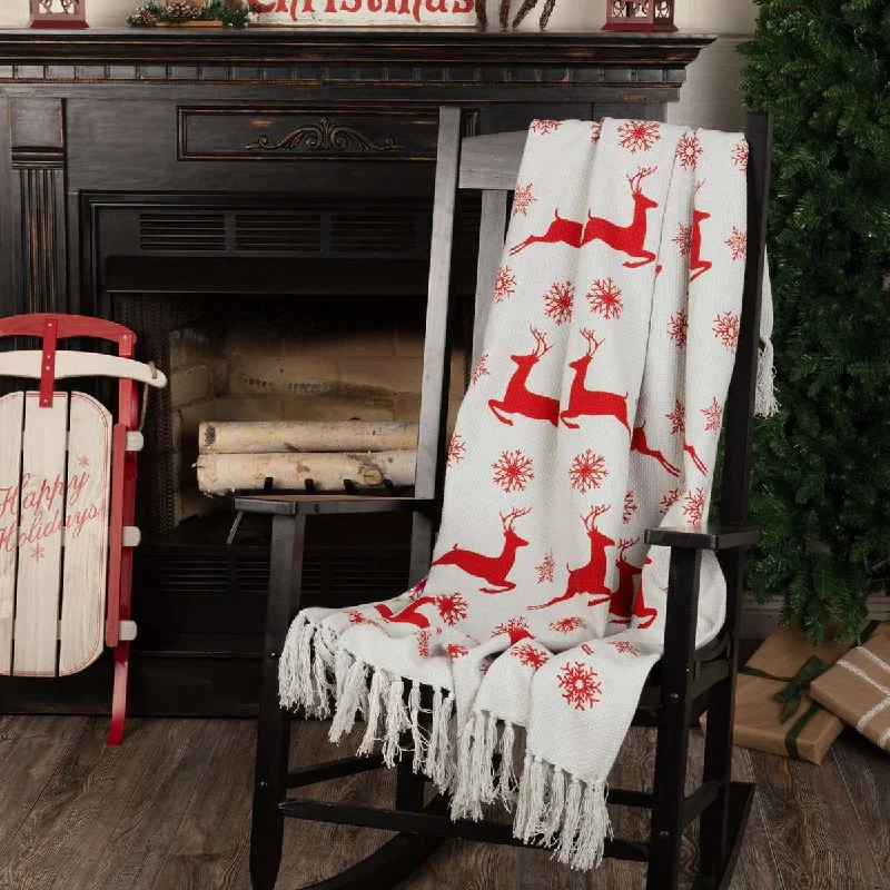 Reindeer Dash Woven Throw 60" x 50" Grey, Red VHC Brands