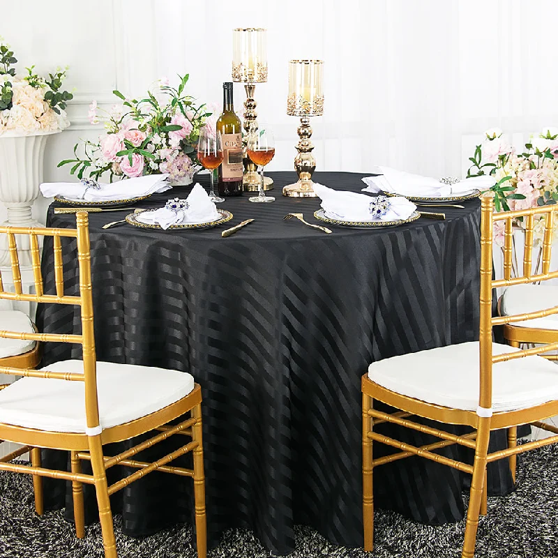 108" Seamless Round Striped Jacquard Polyester (220 GSM) Tablecloth - Black (1pc)