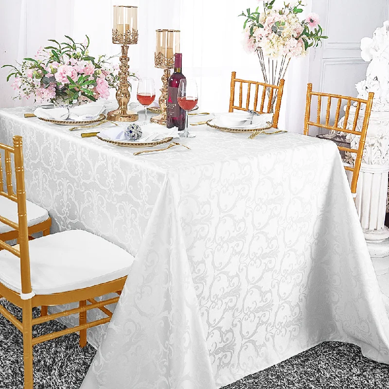 90"x156" Seamless Rectangular Versailles Chopin Damask Jacquard Polyester (220 GSM) Tablecloth - White (1pc)