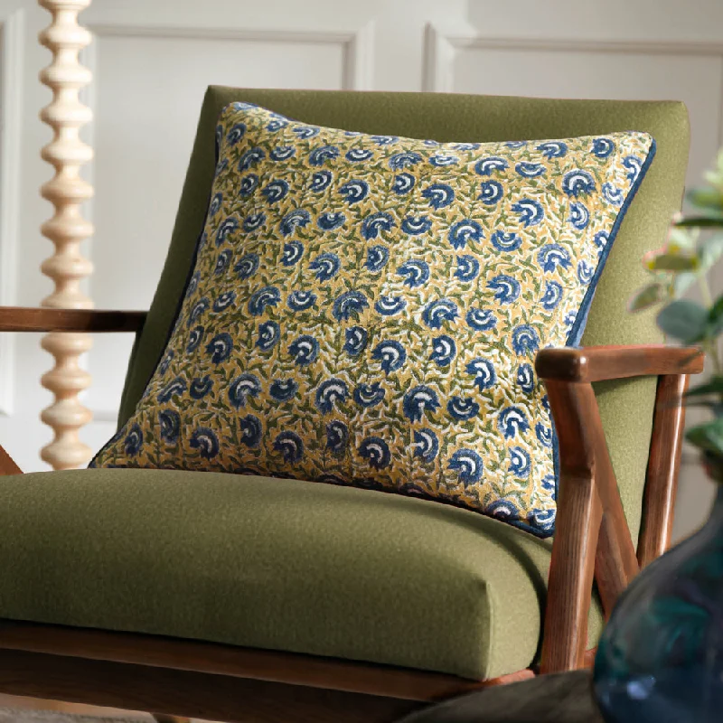 Chedworth Piped Velvet Cushion Lemon/True Blue