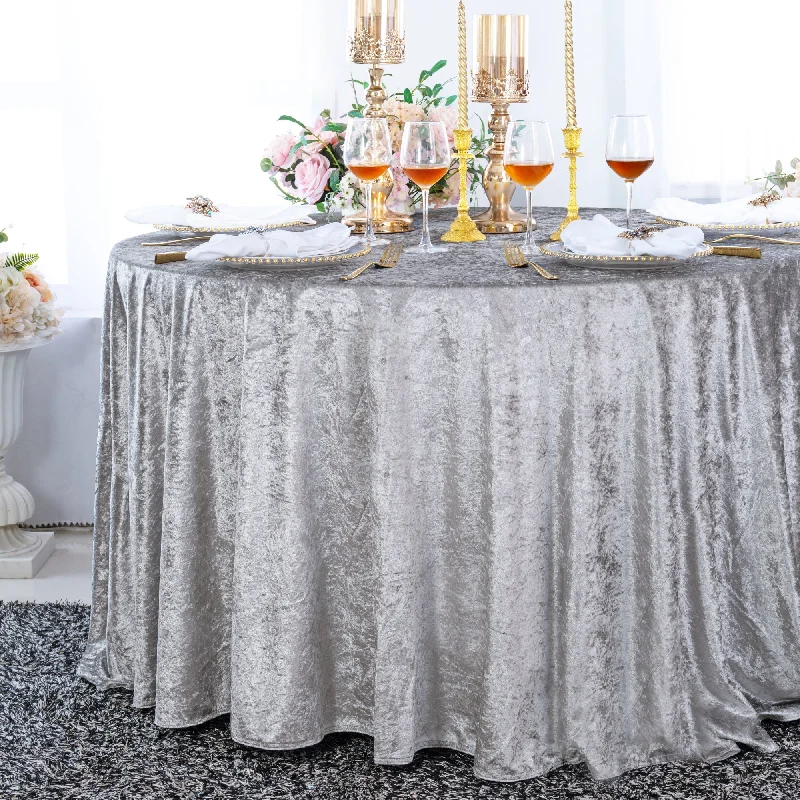 120" Round Ice Crushed Velvet (200 GSM) Tablecloth - Silver (1pc)