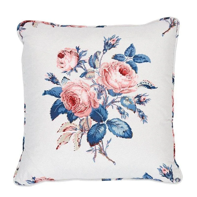 Loudon Pink & Blue Rose 14" Cotton Throw Pillow