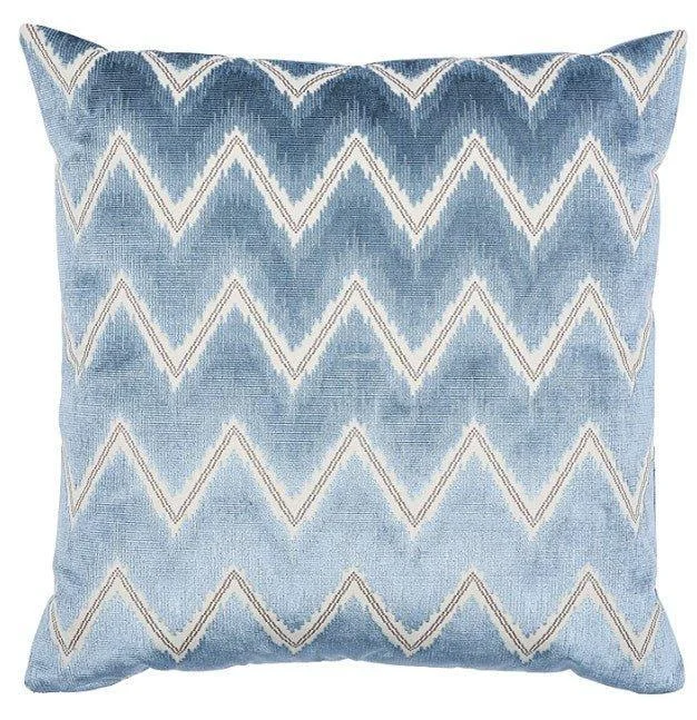 Blue Velvet Chevron Patterned 22" Throw Pillow