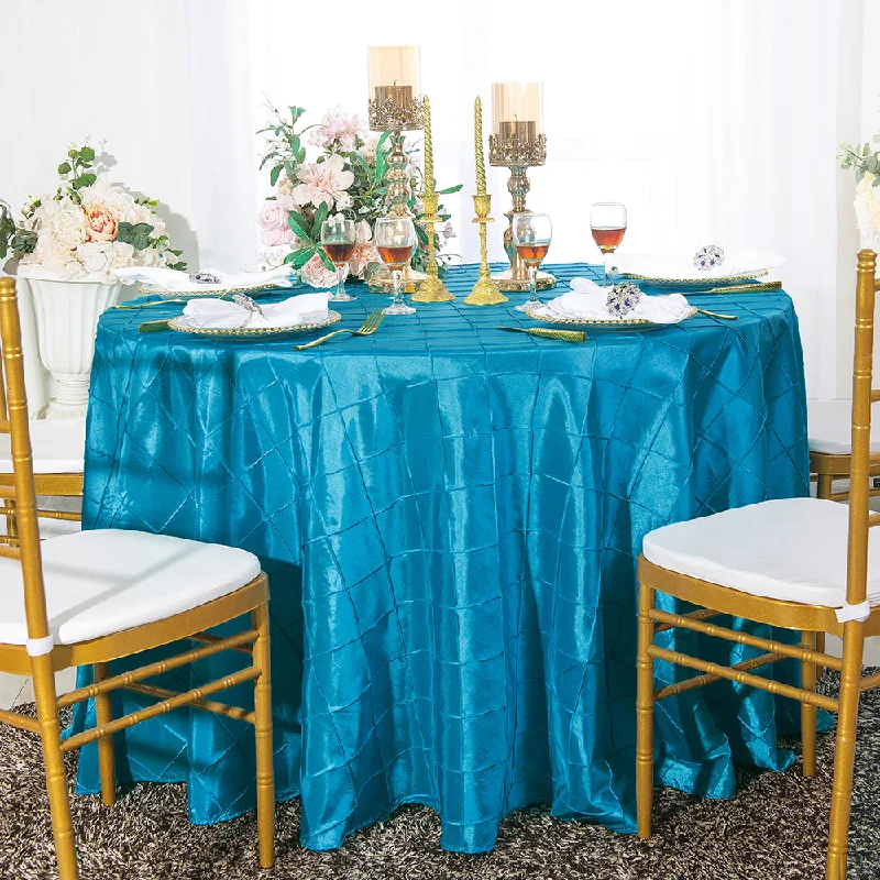 120" Seamless Round Pintuck Taffeta Tablecloth - Turquoise (1pc)